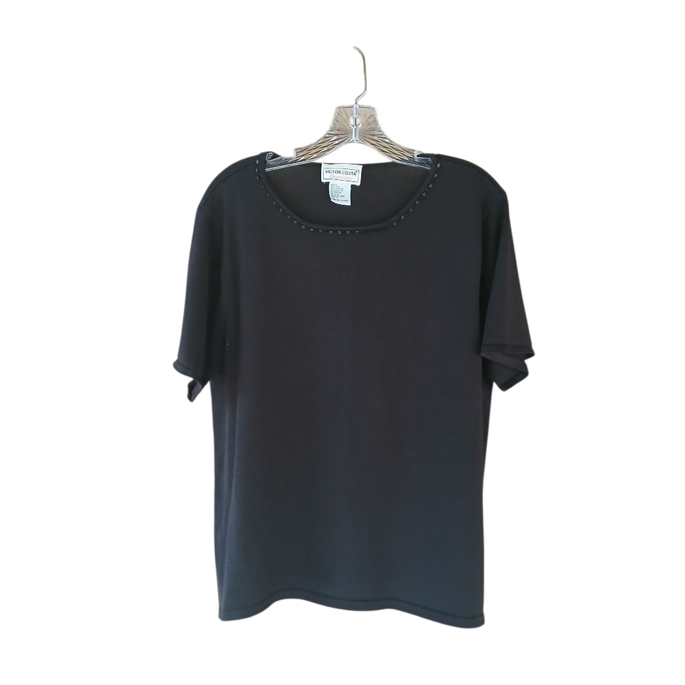 Victor Costa Vintage Black Scoop Neck Short Sleeved Silk Blend Sweater Size 1X